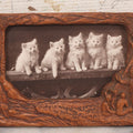 Lot 064 - Antique Molded Composite Photo Frame With Native American Motif, Souvenir Of White Mountains, New Hampshire, With Black And White Photo Postcard Of Five Kittens, 7-3/8" x 4-5/8"