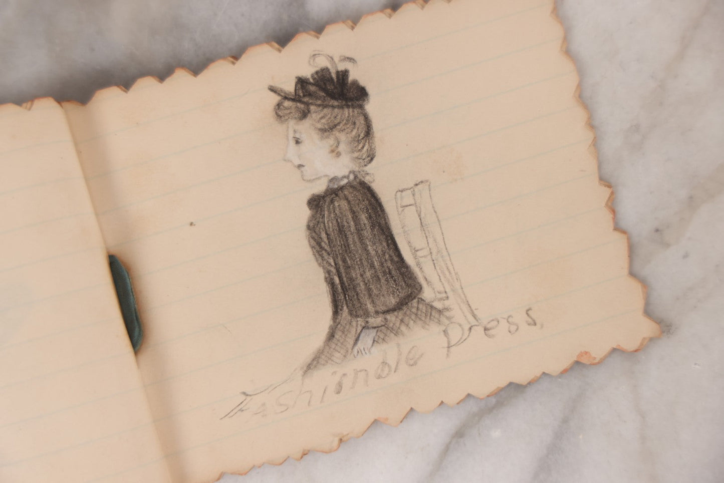 Lot 068 - Antique Hand Made Birthday "Soveigner" [sic] Souvenir Book Dated July 27-Aug 27, 1891, With Poems, Drawings And Captions Of Pets, Family And Home, Original Ribbon Tie Binding, 10+ Pages