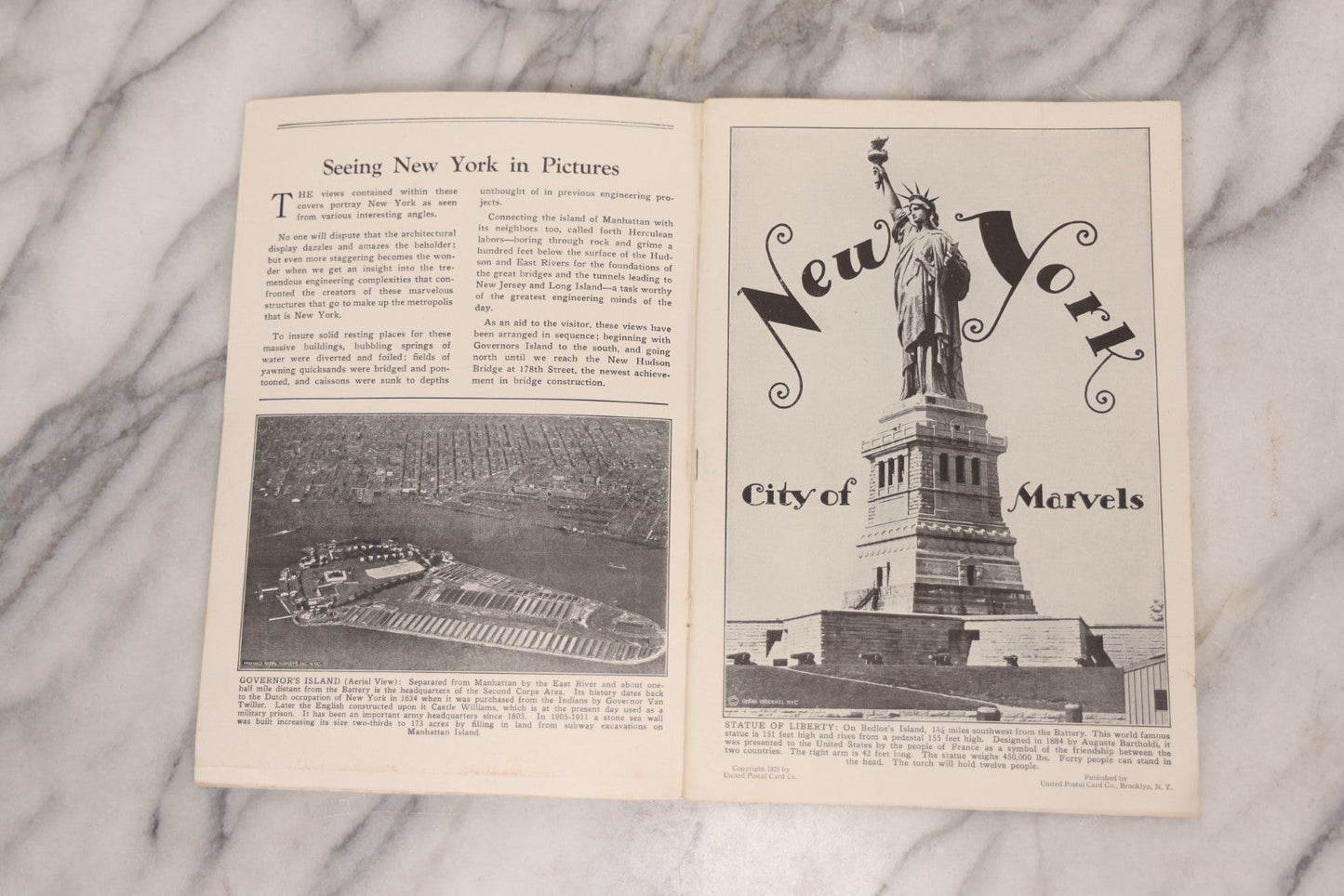Lot 069 - Vintage "New York City Of Marvels" Tourism Booklet, With Photographs And Descriptions Showcasing 50+ Buildings And Attractions Of New York City, Published By United Postal Card Co., Brooklyn, 1929