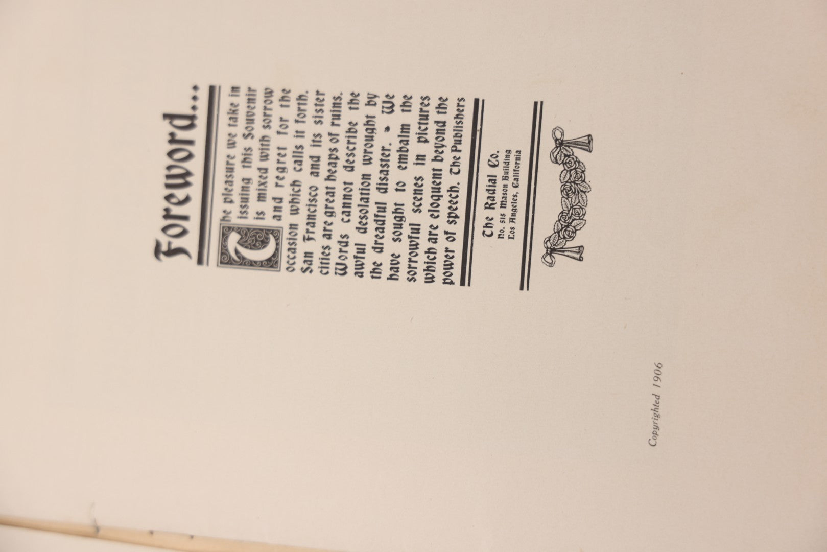 Lot 070 - Antique "San Francisco Official Memorial Souvenir 1906" Booklet With Photographs And Commemoration Of Disaster, Including Fold-Out Panorama Poster Of The City Before And After The Earthquake And Fire, Published By The Radial Co.