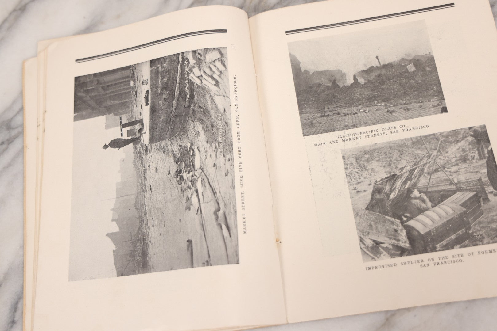 Lot 070 - Antique "San Francisco Official Memorial Souvenir 1906" Booklet With Photographs And Commemoration Of Disaster, Including Fold-Out Panorama Poster Of The City Before And After The Earthquake And Fire, Published By The Radial Co.