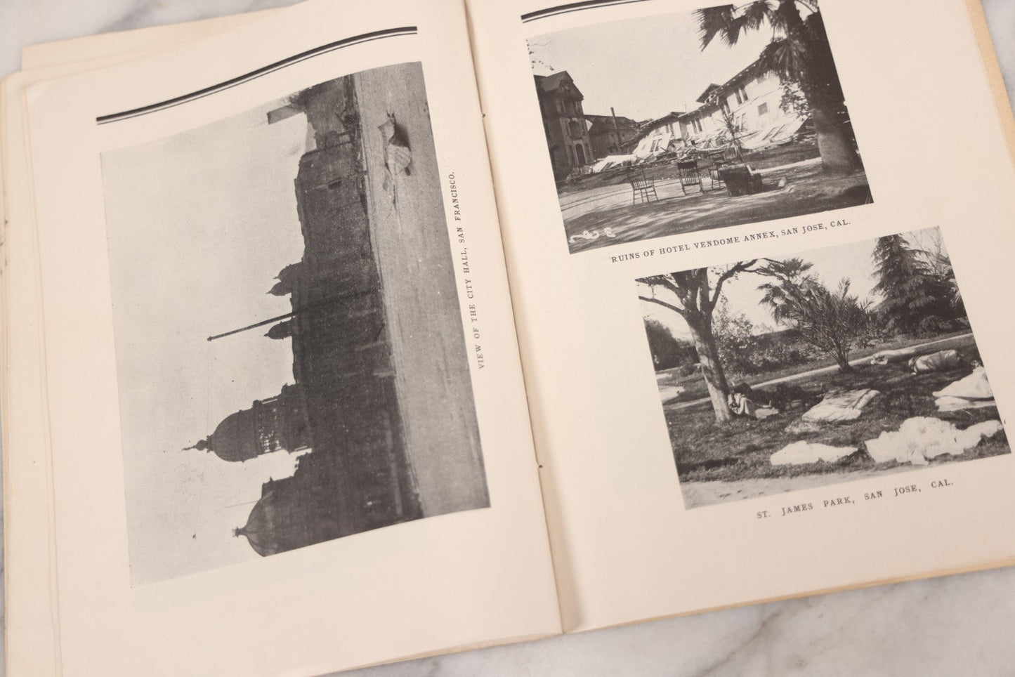 Lot 070 - Antique "San Francisco Official Memorial Souvenir 1906" Booklet With Photographs And Commemoration Of Disaster, Including Fold-Out Panorama Poster Of The City Before And After The Earthquake And Fire, Published By The Radial Co.
