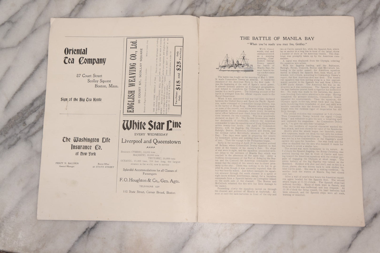 Lot 071 - "Reception To Admiral Dewey," Antique Ephemera Booklet, Boston, Massachusetts, October 13–14, 1899, Official Program And Souvenir From The Reception Committee