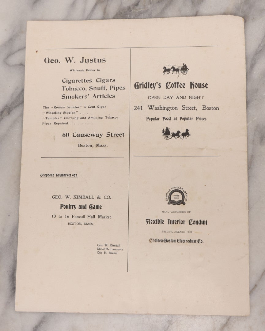 Lot 071 - "Reception To Admiral Dewey," Antique Ephemera Booklet, Boston, Massachusetts, October 13–14, 1899, Official Program And Souvenir From The Reception Committee