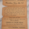 Lot 073 - Antique Auction Advertisement Broadside, October 22, 1917, Sale Of Farming Tools, Crops & Horses From John Edgerton Farm, Conducted By Charles H. Tytler, Tolland, With C.E. Macfarlan As Auctioneer