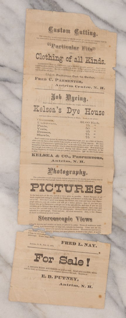 Lot 074 - Antique Theatrical Broadside, "Uncle Tom's Cabin," Two-Night Performance By Waverley Dramatic Club, Waverly Hall, South Antrim, New Hampshire, March 5–6, 1874