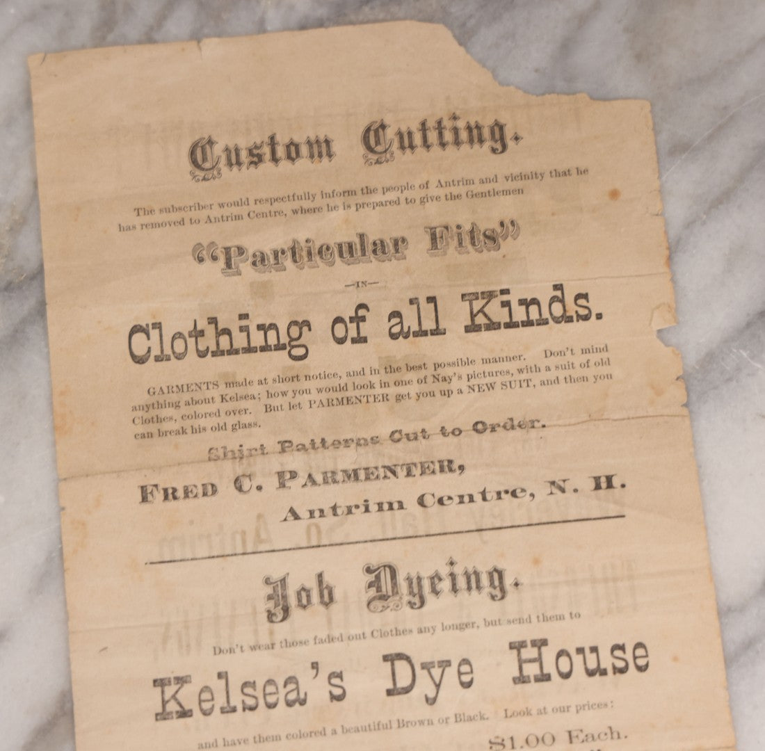 Lot 074 - Antique Theatrical Broadside, "Uncle Tom's Cabin," Two-Night Performance By Waverley Dramatic Club, Waverly Hall, South Antrim, New Hampshire, March 5–6, 1874