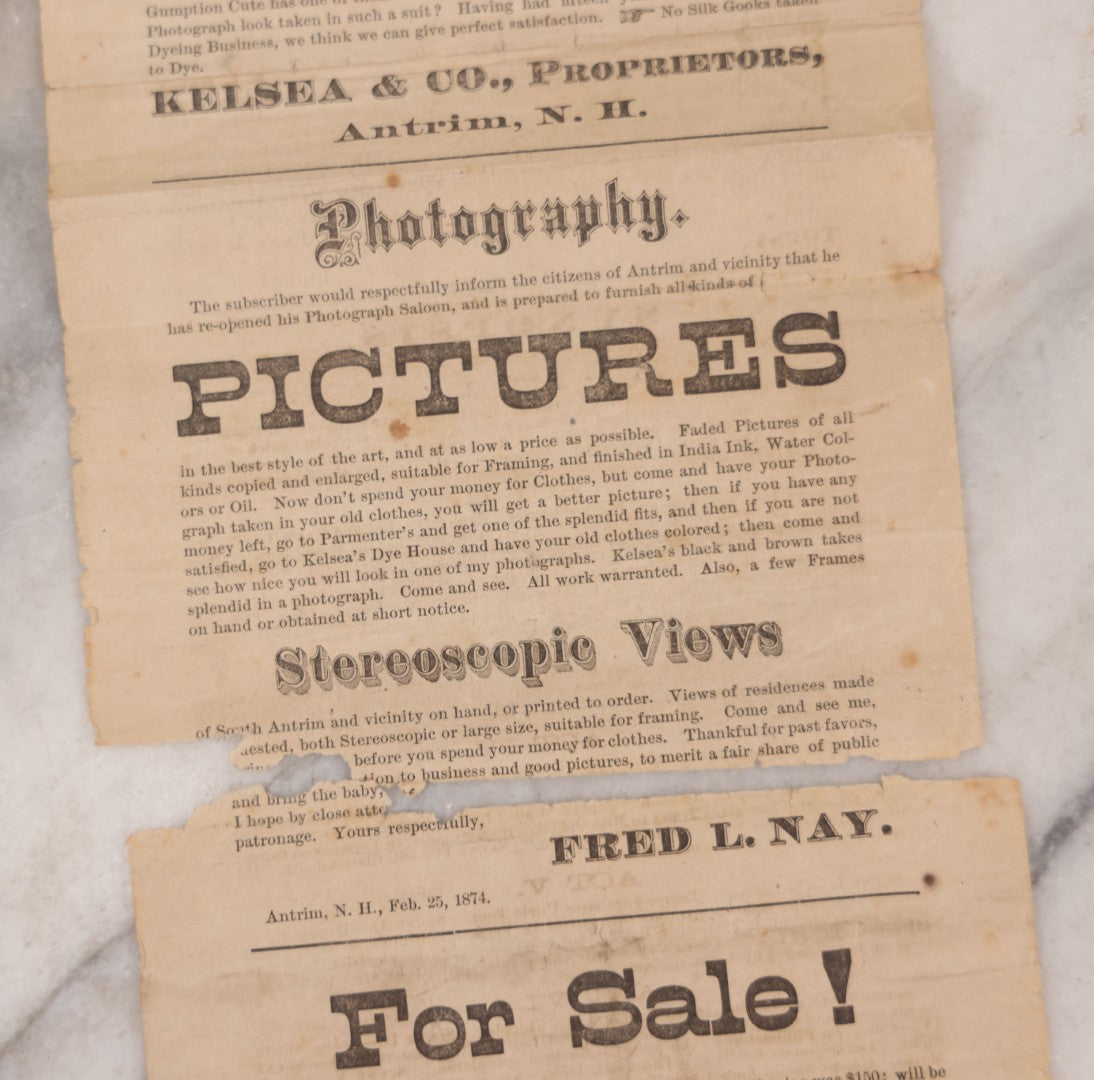 Lot 074 - Antique Theatrical Broadside, "Uncle Tom's Cabin," Two-Night Performance By Waverley Dramatic Club, Waverly Hall, South Antrim, New Hampshire, March 5–6, 1874