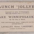 Lot 075 - Antique Advertising Trade Card For The Boat "Jollyet," Licensed For 20 Passengers On Lake Winnipesaukee, New Hampshire, George Lavalley, Owner, Lakeport