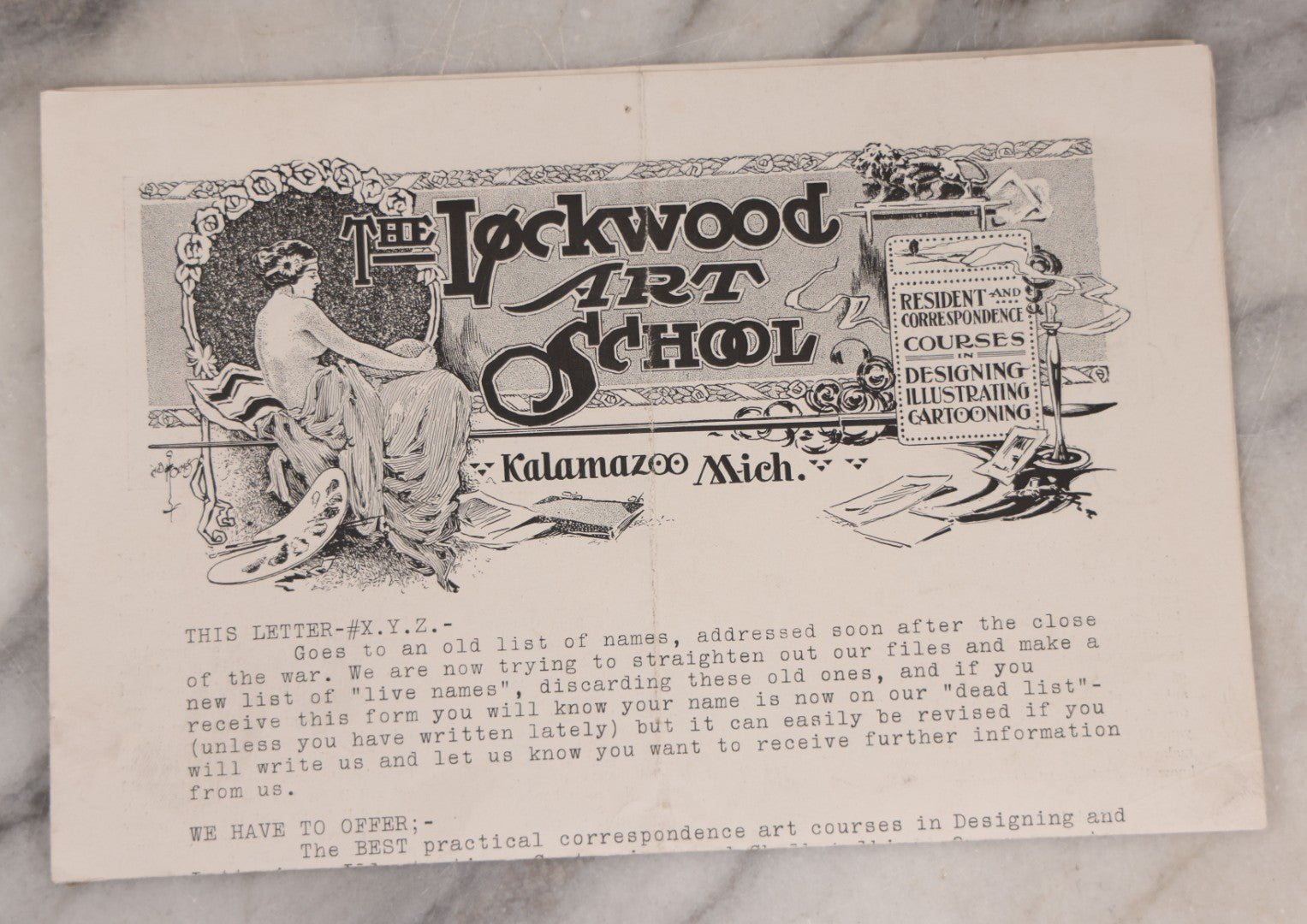Lot 085 - Grouping Of Four Antique Ephemera Items Including "The Lockwood Art School" Newsletter, Kalamazoo, Michigan, A Bookseller's Breviary Booklet, Cream Of Wheat Advertisement, And "Bliss Native Herbs" 1916 Almanac