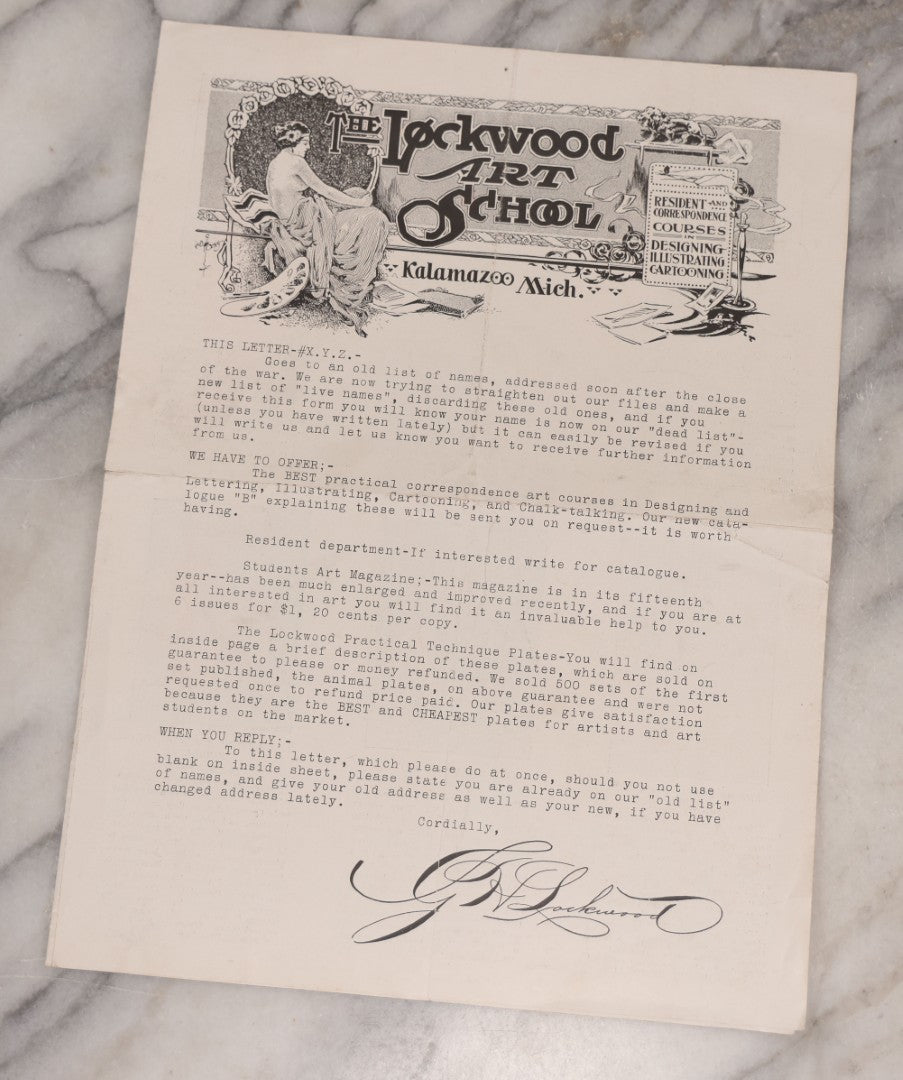 Lot 085 - Grouping Of Four Antique Ephemera Items Including "The Lockwood Art School" Newsletter, Kalamazoo, Michigan, A Bookseller's Breviary Booklet, Cream Of Wheat Advertisement, And "Bliss Native Herbs" 1916 Almanac