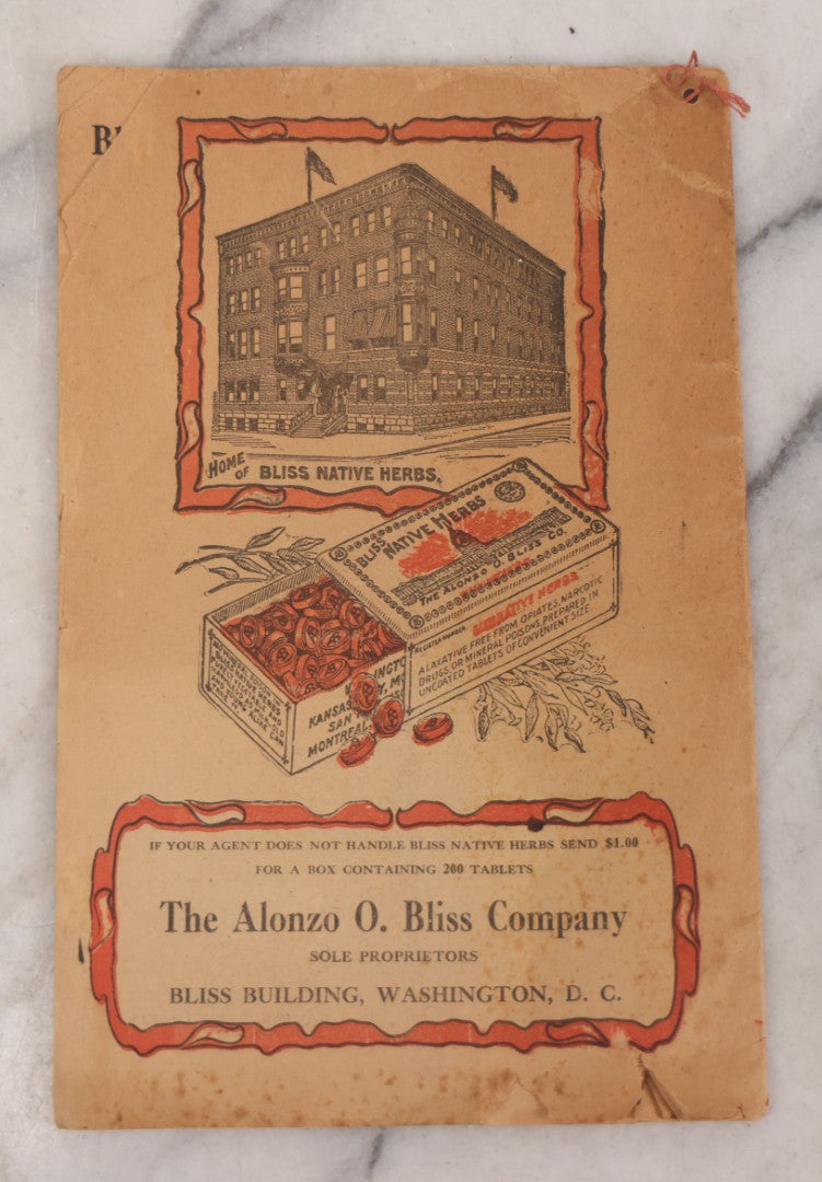 Lot 085 - Grouping Of Four Antique Ephemera Items Including "The Lockwood Art School" Newsletter, Kalamazoo, Michigan, A Bookseller's Breviary Booklet, Cream Of Wheat Advertisement, And "Bliss Native Herbs" 1916 Almanac