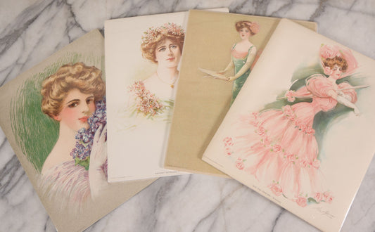 Lot 088 - Grouping Of Four Antique Color Lithographs Of Ladies In Period Fashion, 1900–1910, Illustrated By Maud Stumm, Published By The Gray Lith. Co., New York
