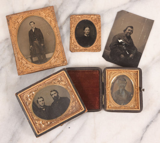 Lot 102 - Grouping Of Five Antique Photographs Including Ambrotypes And Tintypes In Cases And Brass Mats