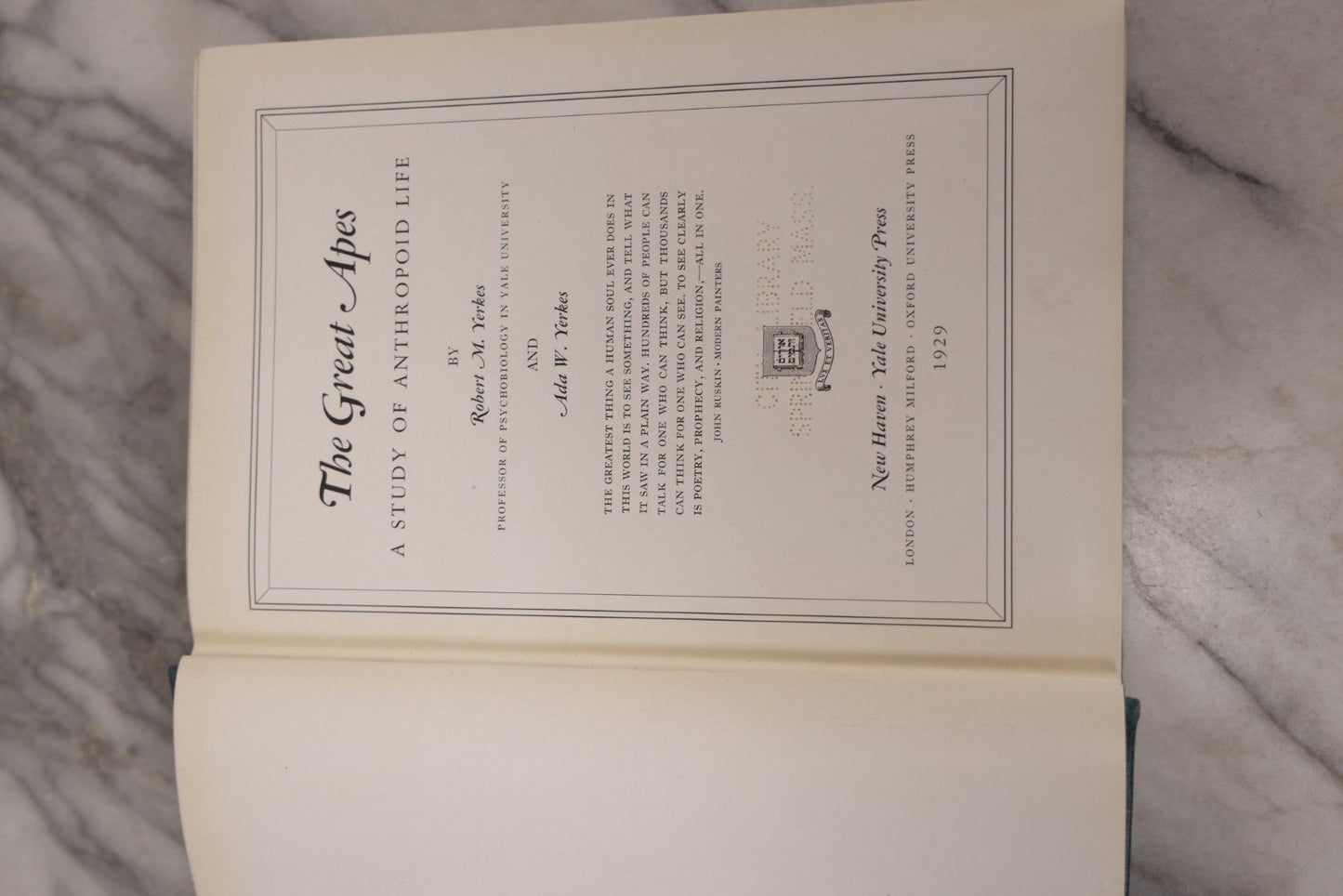 Lot 112 - "The Great Apes: A Study Of Anthropoid Life" Antique Psychobiology Book By Robert M. Yerkes And Ada W. Yerkes With 172 Illustrations, Ex-Library Copy, Published By Yale University Press, New Haven, 1929