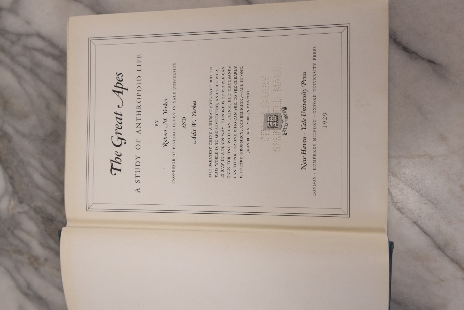 Lot 112 - "The Great Apes: A Study Of Anthropoid Life" Antique Psychobiology Book By Robert M. Yerkes And Ada W. Yerkes With 172 Illustrations, Ex-Library Copy, Published By Yale University Press, New Haven, 1929