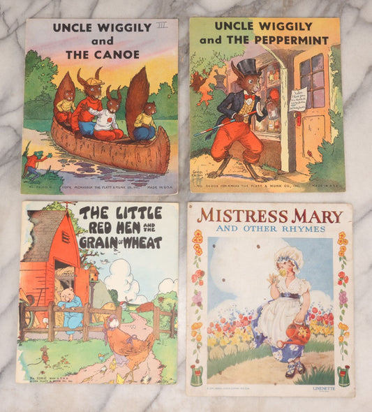 Lot 139 - Grouping Of Four Vintage Children's Booklets Including "Uncle Wiggily And The Canoe" And "Uncle Wiggily And The Peppermint," Pub. By The Platt & Munk Co., 1939, "The Little Red Hen And The Grain Of Wheat," "Mistress Mary And Other Rhymes"