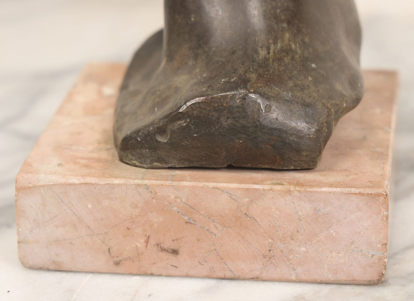 Lot 006 - Antique Spelter Bust Of Young Man With Tousled Hair, Cap, Smoking Cigarette Mounted On Marble Base, Hollow Form, Circa Early 20th Century, 7" H