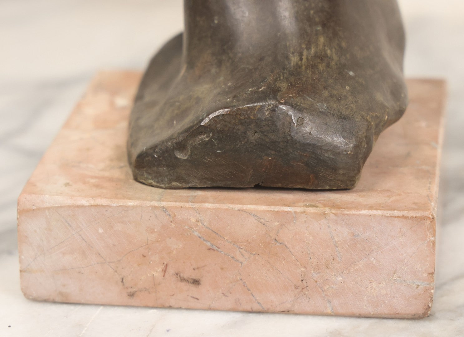Lot 006 - Antique Spelter Bust Of Young Man With Tousled Hair, Cap, Smoking Cigarette Mounted On Marble Base, Hollow Form, Circa Early 20th Century, 7" H