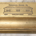 Lot 007 - Vintage Brass Advertising Desk Stamp Box And Pen Stand For Boyertown Casket Co., Promoting No. 35 Solid Cast Bronze Omega Casket Line, With Internal Paper Insert Advertisement