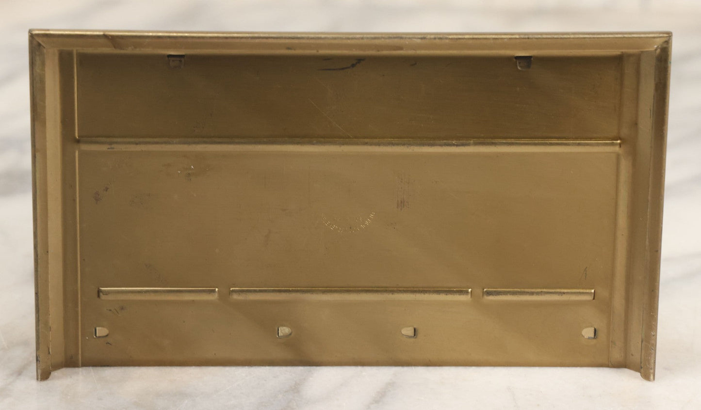 Lot 007 - Vintage Brass Advertising Desk Stamp Box And Pen Stand For Boyertown Casket Co., Promoting No. 35 Solid Cast Bronze Omega Casket Line, With Internal Paper Insert Advertisement