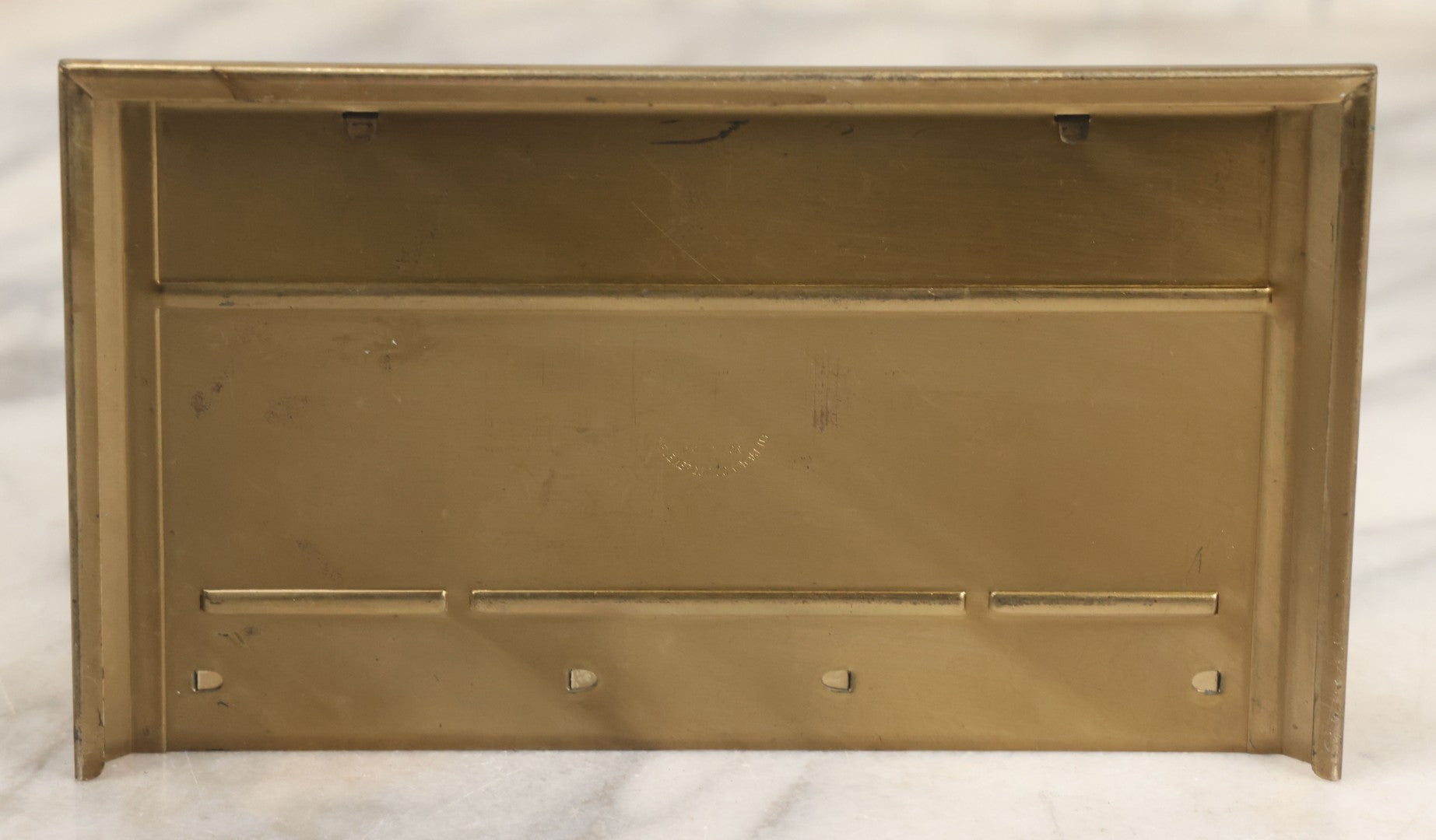 Lot 007 - Vintage Brass Advertising Desk Stamp Box And Pen Stand For Boyertown Casket Co., Promoting No. 35 Solid Cast Bronze Omega Casket Line, With Internal Paper Insert Advertisement