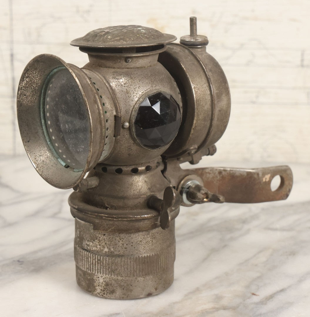 Lot 008 - Antique Solar Brand Bicycle Lamp By The Badger Brass Mfg. Co., Kenosha, Wisconsin, With Original Green And Red Gem Lenses, Circa Early 20th Century, 6-7/8" H