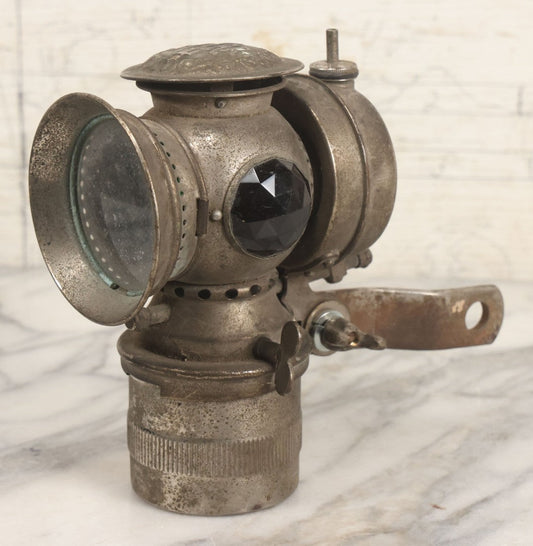 Lot 008 - Antique Solar Brand Bicycle Lamp By The Badger Brass Mfg. Co., Kenosha, Wisconsin, With Original Green And Red Gem Lenses, Circa Early 20th Century, 6-7/8" H