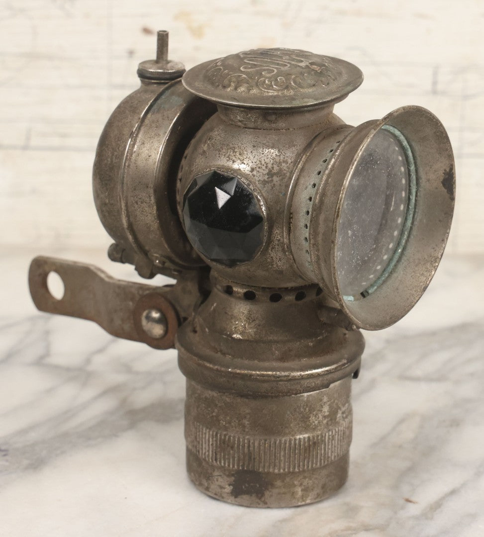 Lot 008 - Antique Solar Brand Bicycle Lamp By The Badger Brass Mfg. Co., Kenosha, Wisconsin, With Original Green And Red Gem Lenses, Circa Early 20th Century, 6-7/8" H