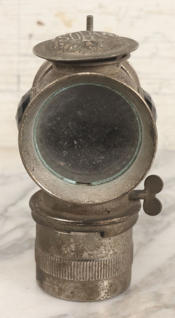 Lot 008 - Antique Solar Brand Bicycle Lamp By The Badger Brass Mfg. Co., Kenosha, Wisconsin, With Original Green And Red Gem Lenses, Circa Early 20th Century, 6-7/8" H