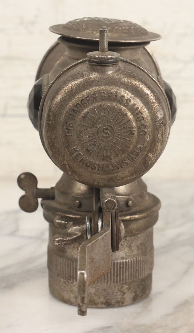 Lot 008 - Antique Solar Brand Bicycle Lamp By The Badger Brass Mfg. Co., Kenosha, Wisconsin, With Original Green And Red Gem Lenses, Circa Early 20th Century, 6-7/8" H