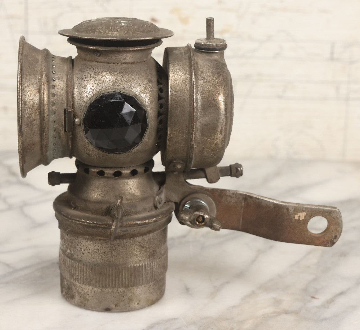 Lot 008 - Antique Solar Brand Bicycle Lamp By The Badger Brass Mfg. Co., Kenosha, Wisconsin, With Original Green And Red Gem Lenses, Circa Early 20th Century, 6-7/8" H