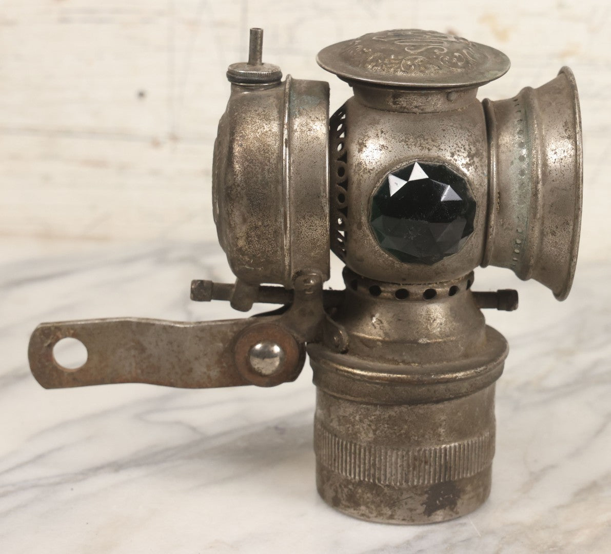 Lot 008 - Antique Solar Brand Bicycle Lamp By The Badger Brass Mfg. Co., Kenosha, Wisconsin, With Original Green And Red Gem Lenses, Circa Early 20th Century, 6-7/8" H