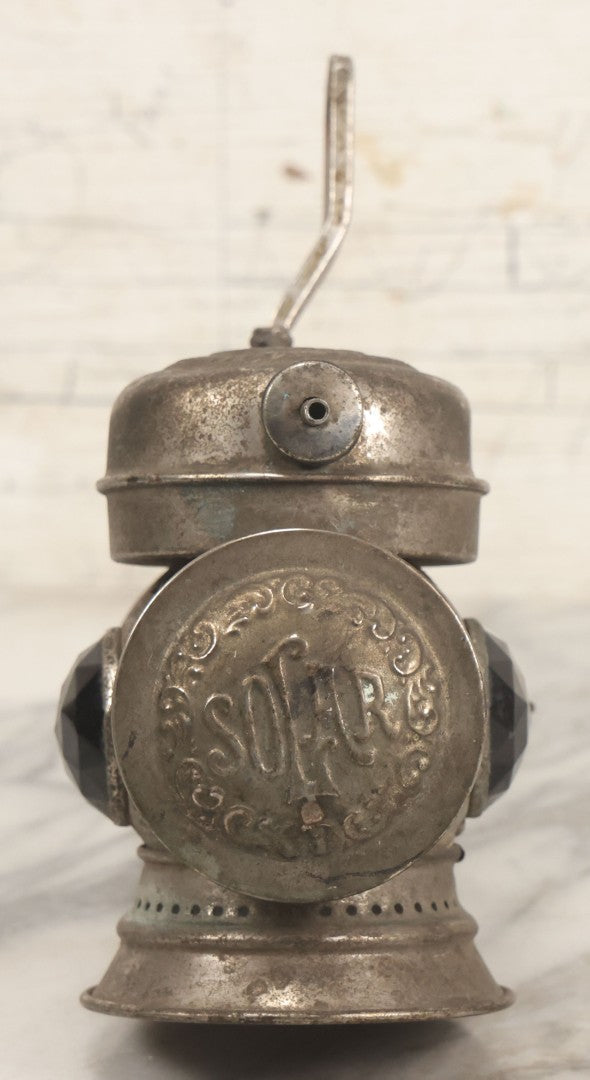 Lot 008 - Antique Solar Brand Bicycle Lamp By The Badger Brass Mfg. Co., Kenosha, Wisconsin, With Original Green And Red Gem Lenses, Circa Early 20th Century, 6-7/8" H