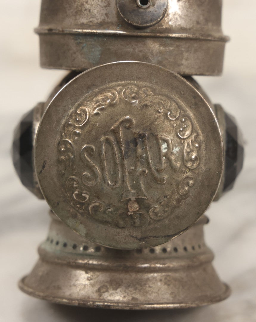 Lot 008 - Antique Solar Brand Bicycle Lamp By The Badger Brass Mfg. Co., Kenosha, Wisconsin, With Original Green And Red Gem Lenses, Circa Early 20th Century, 6-7/8" H