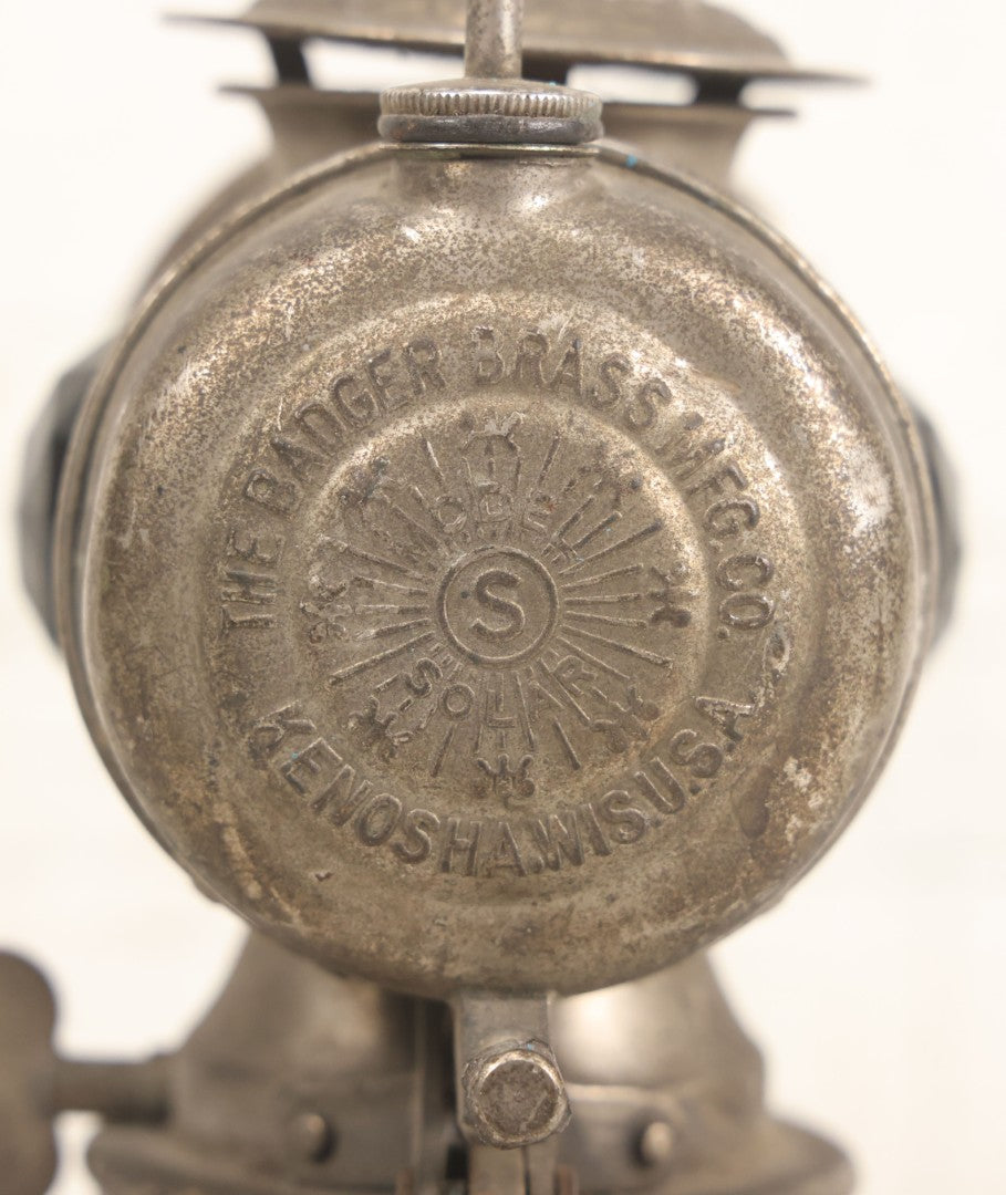 Lot 008 - Antique Solar Brand Bicycle Lamp By The Badger Brass Mfg. Co., Kenosha, Wisconsin, With Original Green And Red Gem Lenses, Circa Early 20th Century, 6-7/8" H