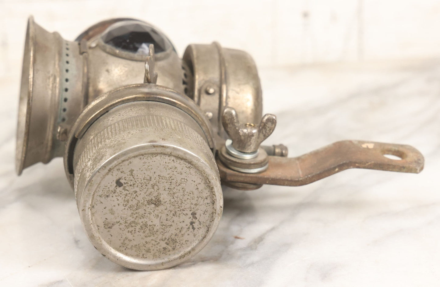 Lot 008 - Antique Solar Brand Bicycle Lamp By The Badger Brass Mfg. Co., Kenosha, Wisconsin, With Original Green And Red Gem Lenses, Circa Early 20th Century, 6-7/8" H