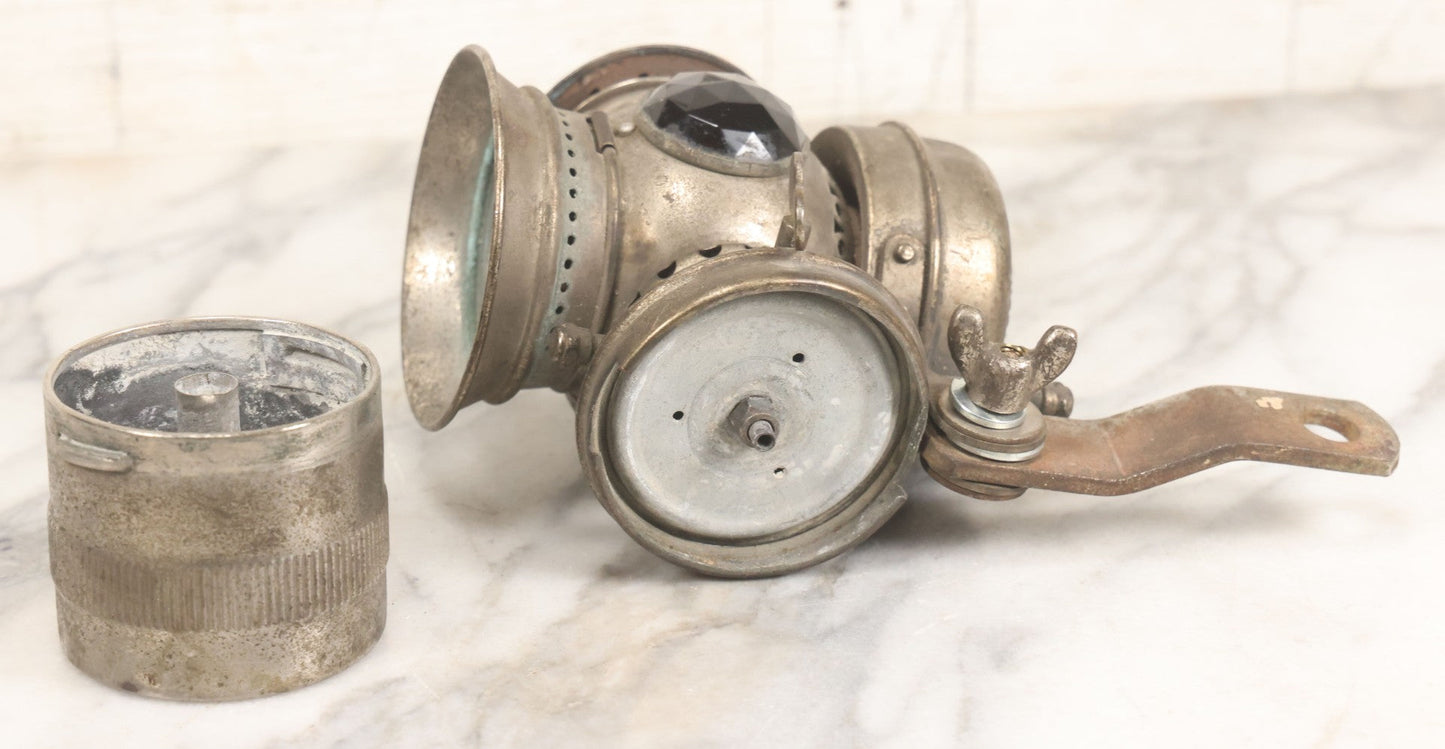 Lot 008 - Antique Solar Brand Bicycle Lamp By The Badger Brass Mfg. Co., Kenosha, Wisconsin, With Original Green And Red Gem Lenses, Circa Early 20th Century, 6-7/8" H