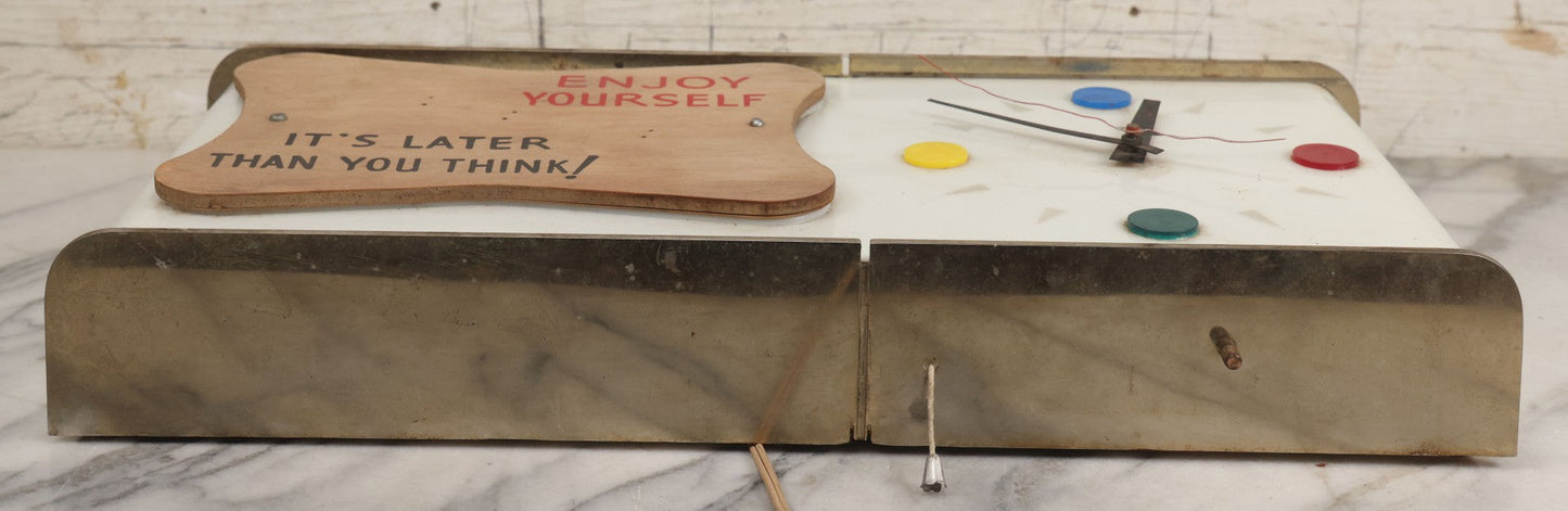 Lot 012 - Vintage 1957 Miller Brewing Co. Light Up Bar Back Advertising Clock With Fluorescent Lamp, "Enjoy Yourself, It's Later Than You Think," Missing Miller Badge