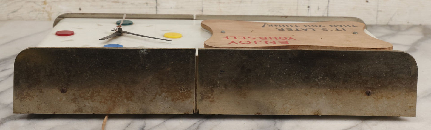 Lot 012 - Vintage 1957 Miller Brewing Co. Light Up Bar Back Advertising Clock With Fluorescent Lamp, "Enjoy Yourself, It's Later Than You Think," Missing Miller Badge