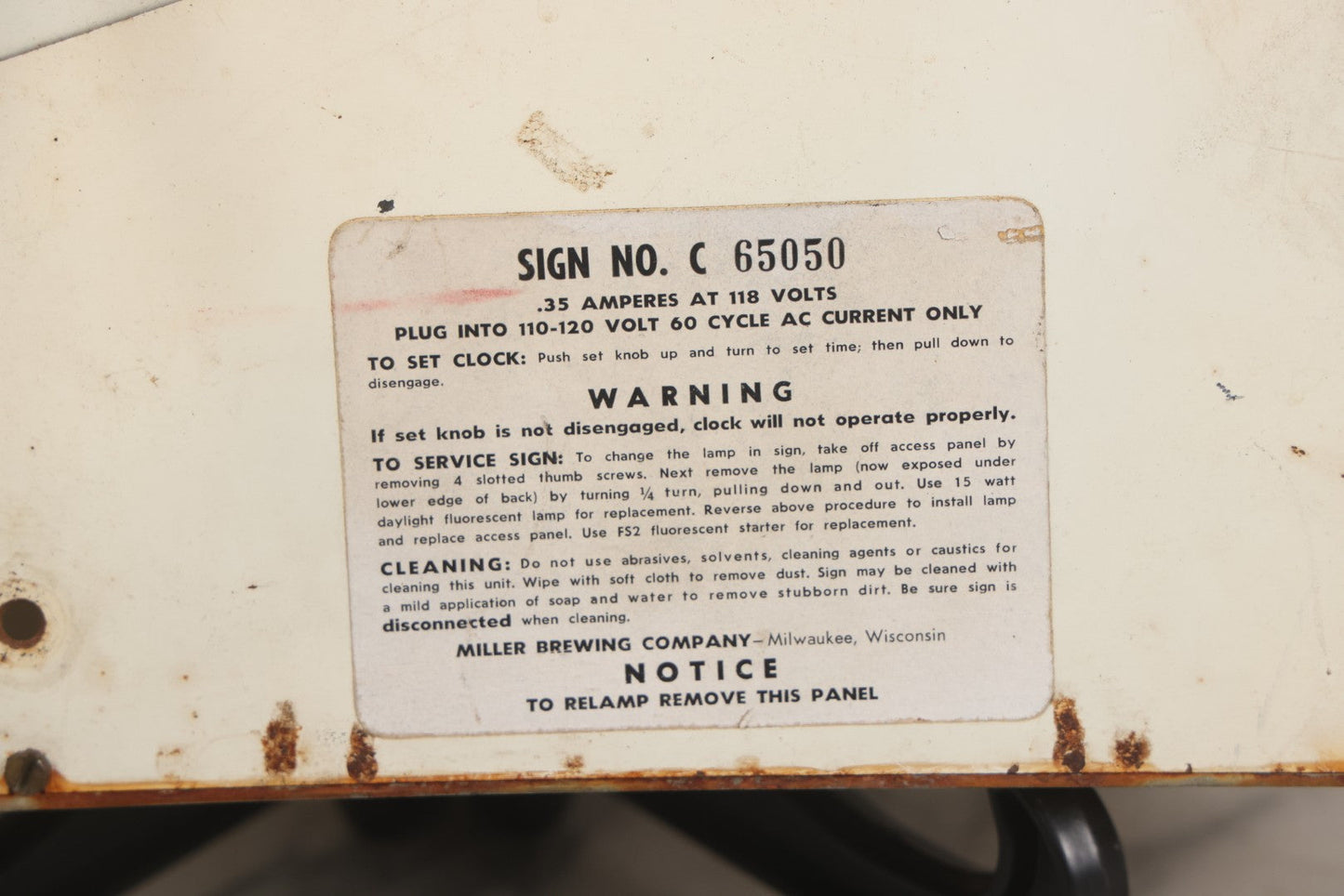 Lot 012 - Vintage 1957 Miller Brewing Co. Light Up Bar Back Advertising Clock With Fluorescent Lamp, "Enjoy Yourself, It's Later Than You Think," Missing Miller Badge