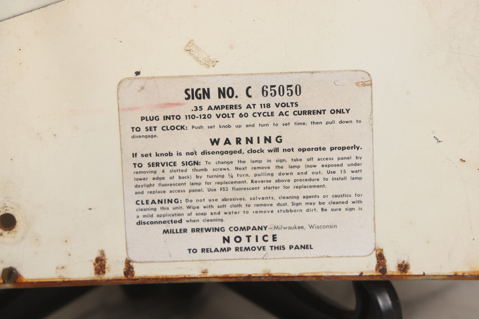 Lot 012 - Vintage 1957 Miller Brewing Co. Light Up Bar Back Advertising Clock With Fluorescent Lamp, "Enjoy Yourself, It's Later Than You Think," Missing Miller Badge