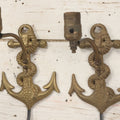 Lot 013 - Vintage Pair Of Cast Brass Nautical Anchor And Rope Wall Mount Lamps, Rewired And Working