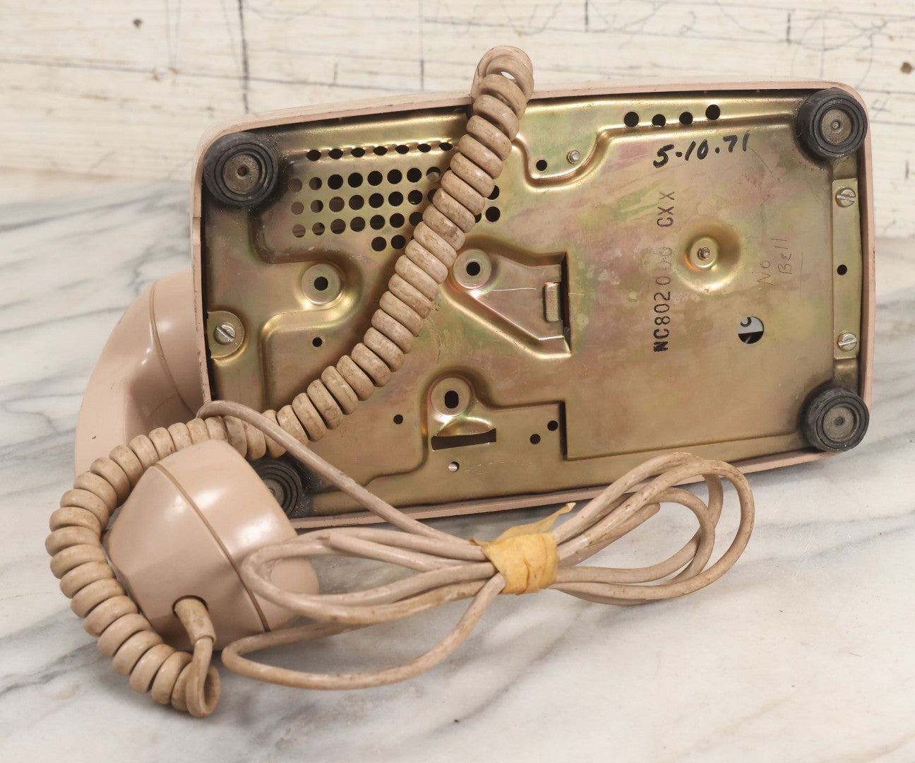 Lot 015 - Vintage Pink Rotary Telephone With Parker Funeral Home Label Advertising Oxygen Equipped Ambulances, Glow In The Dark Label With Numbers For Lodi, Spencer, Police And Fire, Untested