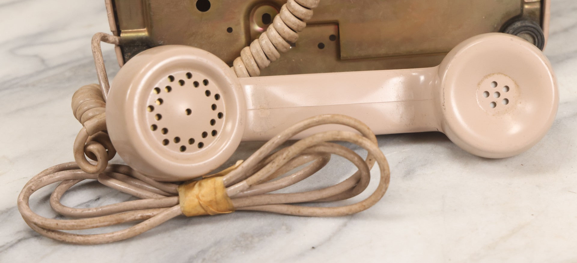 Lot 015 - Vintage Pink Rotary Telephone With Parker Funeral Home Label Advertising Oxygen Equipped Ambulances, Glow In The Dark Label With Numbers For Lodi, Spencer, Police And Fire, Untested