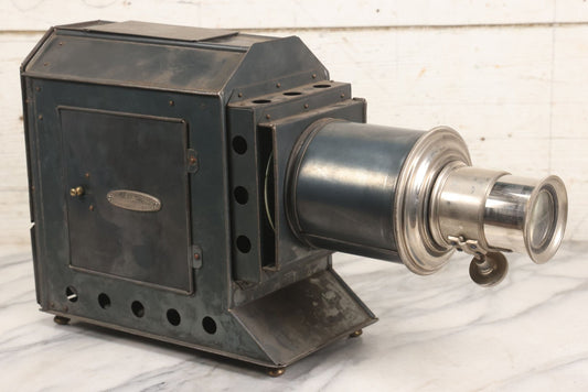Lot 016 - Antique Magic Lantern Slide Projector With Badge From The M.C. Lilley & Co., Military And Society Goods, Columbus, Ohio, Working Condition, Rewired With Grounded Plug