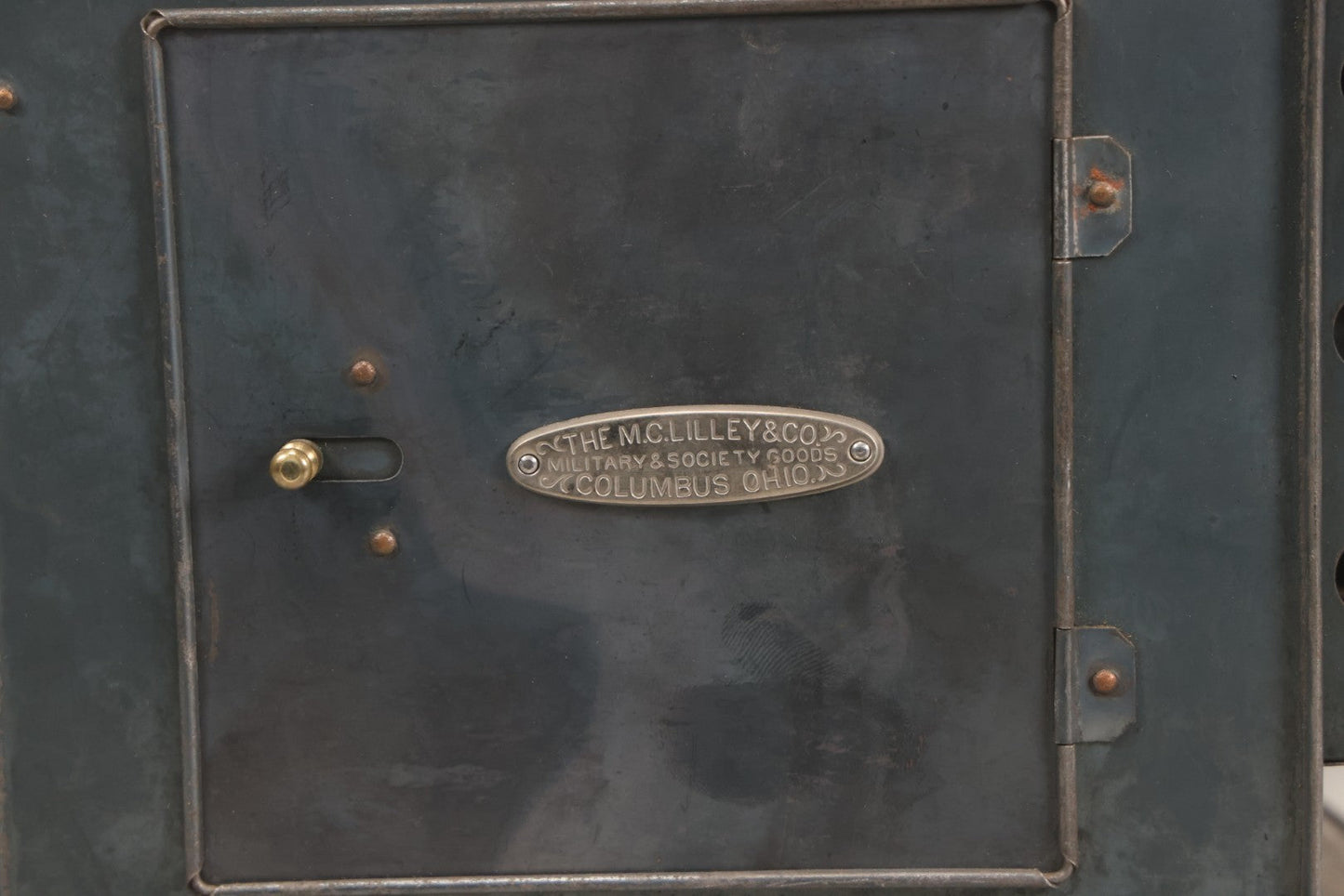 Lot 016 - Antique Magic Lantern Slide Projector With Badge From The M.C. Lilley & Co., Military And Society Goods, Columbus, Ohio, Working Condition, Rewired With Grounded Plug