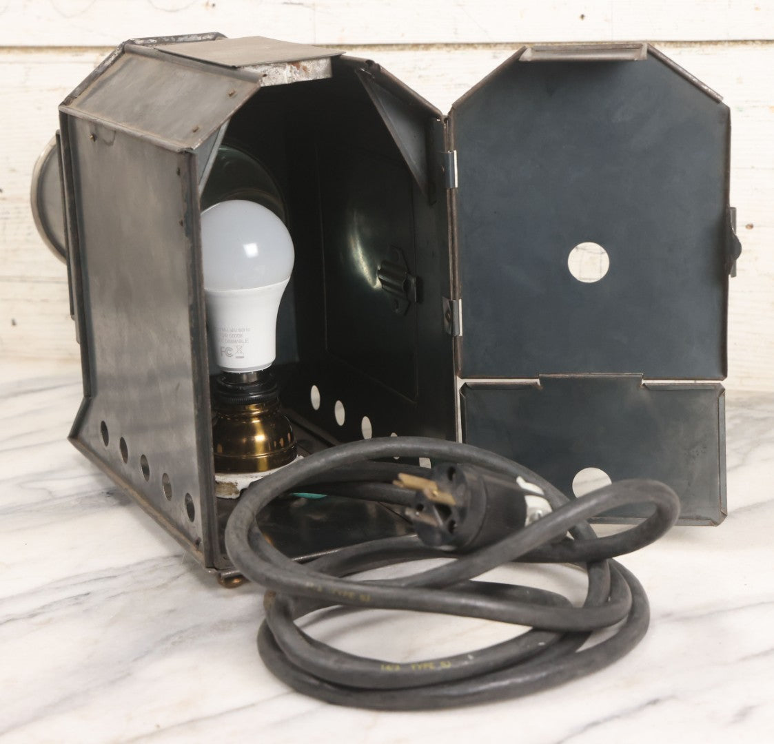 Lot 016 - Antique Magic Lantern Slide Projector With Badge From The M.C. Lilley & Co., Military And Society Goods, Columbus, Ohio, Working Condition, Rewired With Grounded Plug