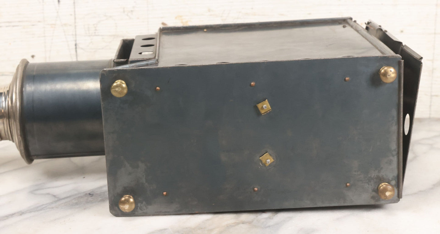 Lot 016 - Antique Magic Lantern Slide Projector With Badge From The M.C. Lilley & Co., Military And Society Goods, Columbus, Ohio, Working Condition, Rewired With Grounded Plug