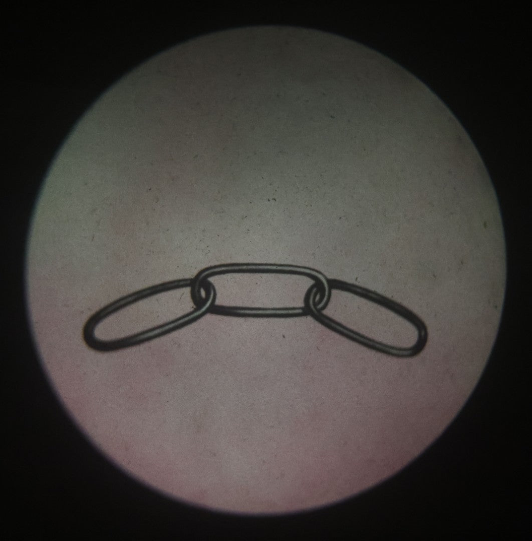 Lot 018 - Antique Hand Colored Odd Fellows I.O.O.F. Magic Lantern Glass Slide With Wood Holder, No. 2 Three Links, Manufactured By The Henderson-Ames Co., Kalamazoo, Michigan